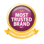 Gold and red "Most Trusted Brand" award badge