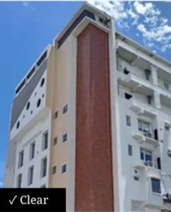 Modern building facade with architectural cladding design