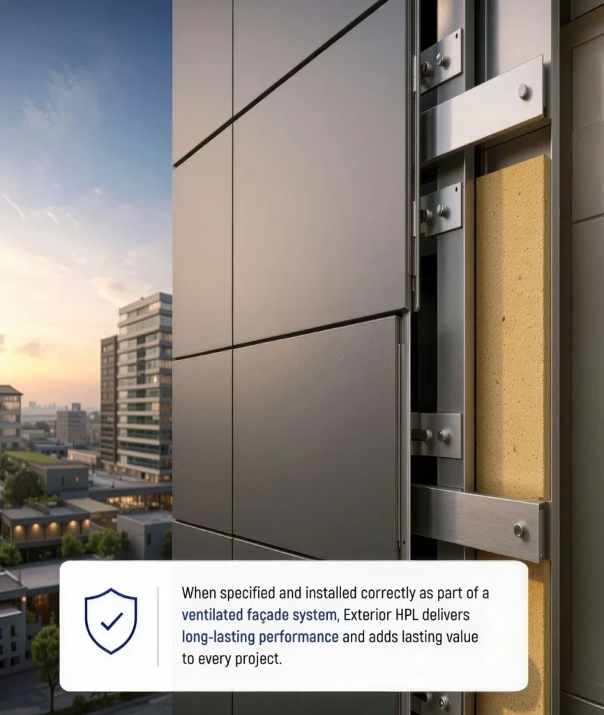 Exterior HPL ventilated façade installation