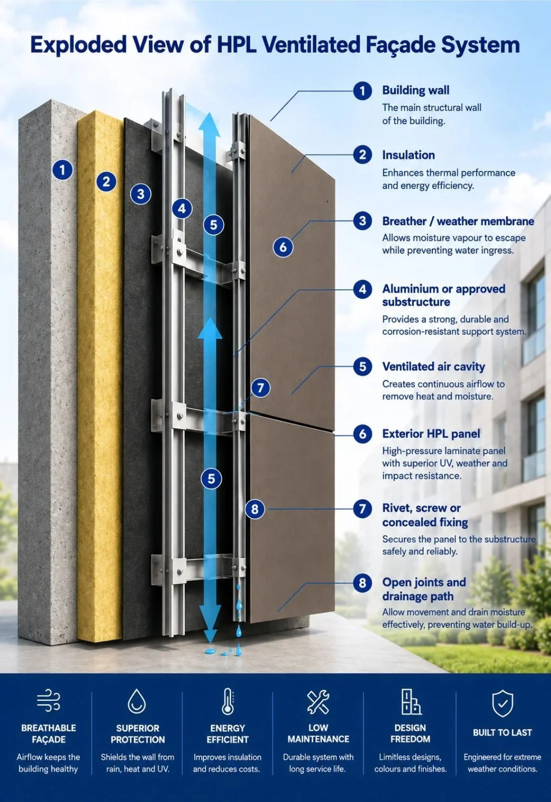 HPL ventilated facade system.