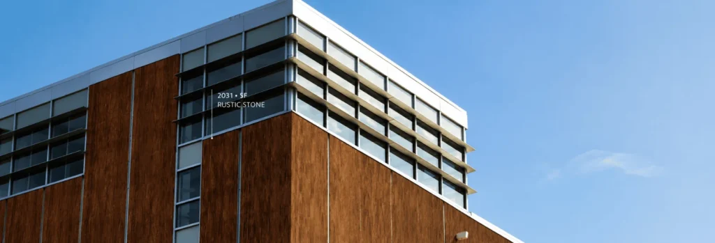 Wood-look HPL wall cladding.